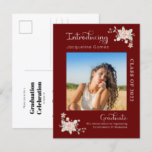 Carte Postale Moderne Floral Graduation 2022 Invitation photo