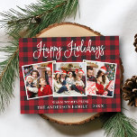 Carte Postale Moderne Fun Calliage 3 Photo Plaid Holiday<br><div class="desc">Joyeux Joyeux Jours Fêtes Famille 3 Photo Carte Postale - Red Buffalo Plaid</div>