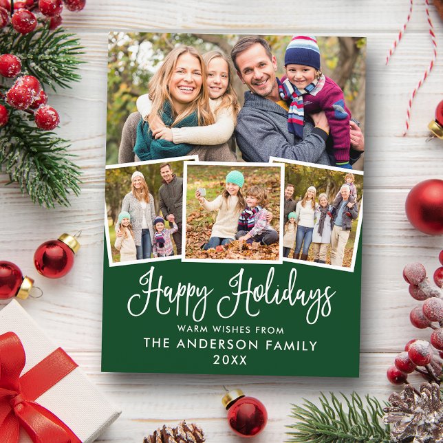 Carte Postale Moderne Fun Calliage 4 Photo Green Holiday (Customize to change your personalized text size or text style.)