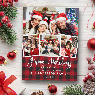 Carte Postale Moderne Fun Calliage Plaid 4 Photo Holiday