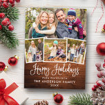 Carte Postale Moderne Fun Calliage Wood 4 Photo Holiday<br><div class="desc">Moderne Fun Calligraphie Script Happy Holidays 4 Photo Holiday Carte Postale - Rustic Country Wood</div>