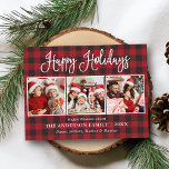 Carte Postale Moderne Fun Calligraphie 3 Photos Plaid Holiday<br><div class="desc">Script de calligraphie moderne amusant Joyeuses vacances 3 Photo Holiday Carte postale - Rouge Plaid</div>