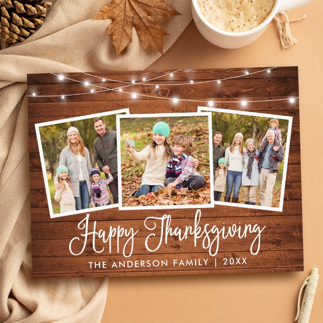 Carte Postale Moderne Fun Calligraphie Wood 3 Photo Thankgiving (Customize to change your personalized text size or text style.)