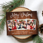 Carte Postale Moderne Fun Calligraphy Christmas Wood 3 Photos<br><div class="desc">Joyeux Noël 3 Photo Holiday Carte postale - Rustique Pays Bois</div>