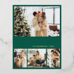 Carte postale moderne Gold Foil Script Collage Hol<br><div class="desc">Élégante calligraphie Minimaliste Gold Foil Script Vert 4 Photo Collage Joyeux Noël Carte de vacances. Ce modèle festif, mimimaliste, fantasque de quatre (4) cartes de vacances photo présente un joli collage photo et dit "Joyeux Noël"! Le texte de salutation "Joyeux Noël" est écrit dans une belle main lettré tourbillonnant swash-tail...</div>