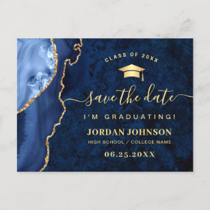 Carte Postale Moderne Gold Marine Bleu Graduation Enregistrer la