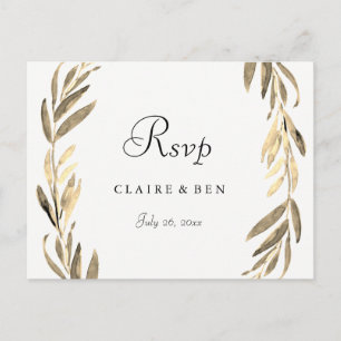 Carte postale moderne Golden Leaf Wreath Wedding R