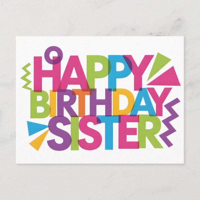 Carte Postale Moderne graphique vibrant "Joyeux anniversaire SŒU (Devant)