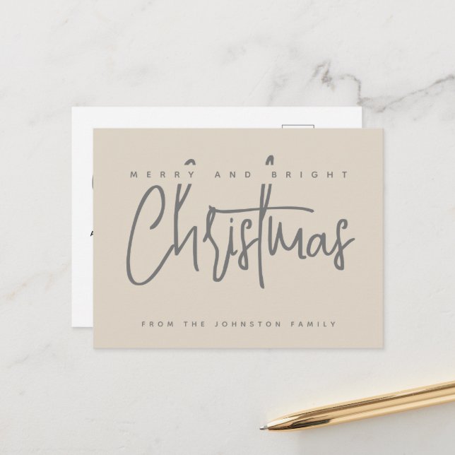 Carte Postale Moderne Joyeux et Lumineux Noël écriture simple (Devant/Arrière en situation)