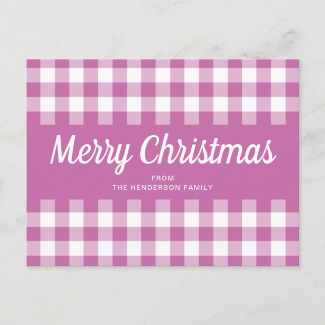Carte Postale Moderne Joyeux Noël à carreaux roses  (Devant)