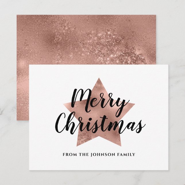 Carte Postale Moderne Joyeux Noël étoile en or rose  (Devant / Derrière)