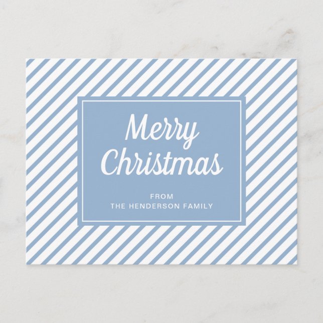 Carte Postale Moderne Joyeux Noël Rayures Bleues (Devant)