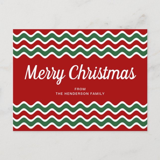 Carte Postale Moderne Joyeux Noël rayures rouges et vertes (Devant)