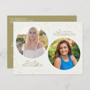 Carte Postale Moderne minimaliste Double Graduation Party Gold
