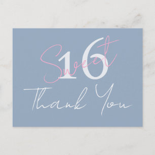 Carte Postale Moderne Minimaliste Merci 16ème Rose Bleu