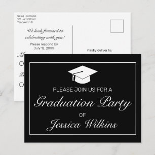 Carte Postale Moderne minimaliste noir Graduation RSVP Invitatio