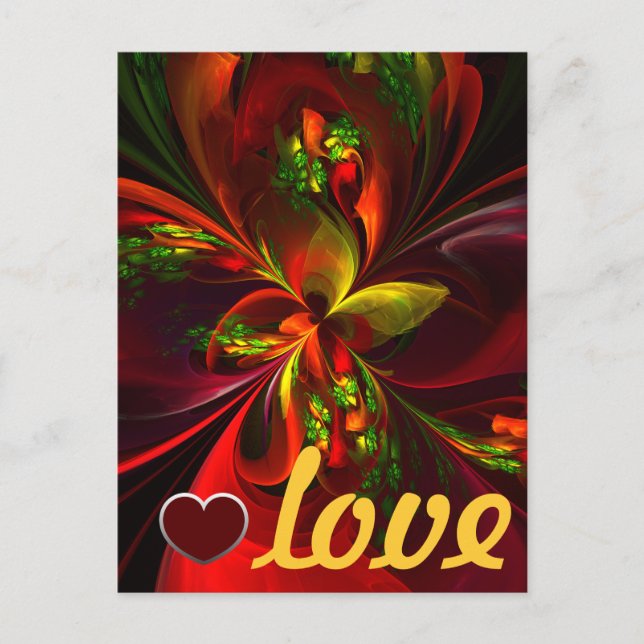 Carte Postale Moderne motif d'art abstrait floral rouge et vert  (Devant)