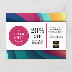 Carte postale moderne Multicolore Swirls Coupon Re