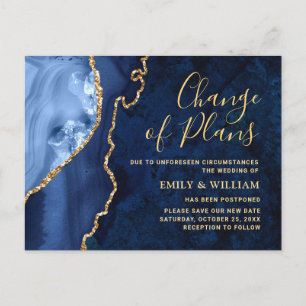 Carte Postale Moderne Or Bleu Marbre Changement De Date Reporté