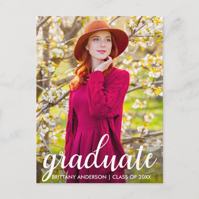 Carte Postale Moderne Pretty Graduation Party Photo Invitation W (Devant)
