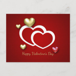 Carte postale moderne Red Gold Valentine Hearts Ho