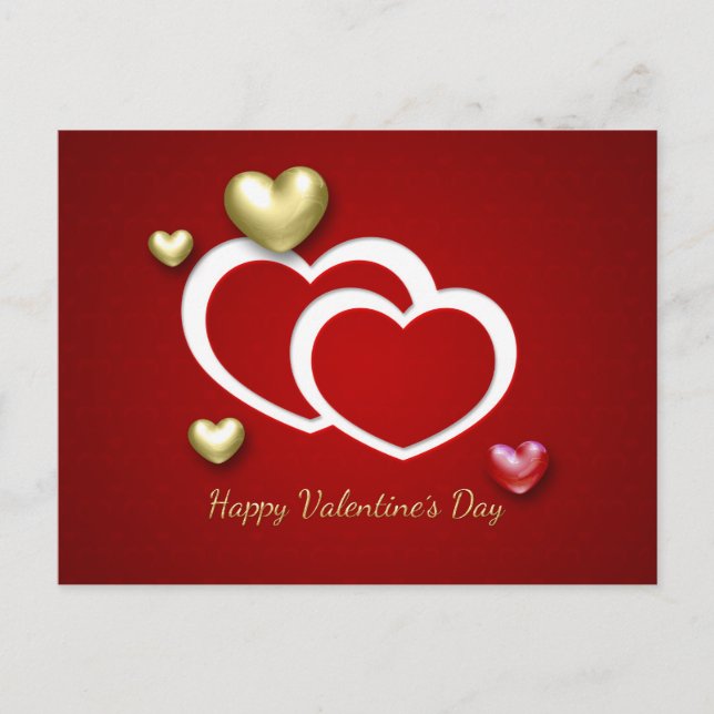 Carte postale moderne Red Gold Valentine Hearts Ho (Devant)