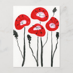 Carte postale moderne Red Poppies Watercolor Fower