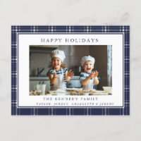 Moderne Russe Bleu Plaid Famille Photo Noël
