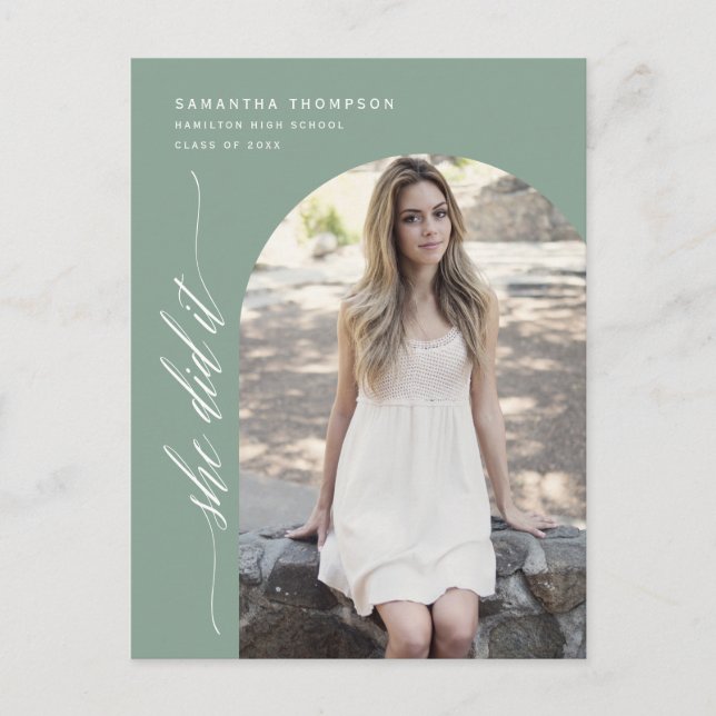 Carte Postale Moderne Sage Vert Elle L'A Fait Graduation Arch Ph (Devant)