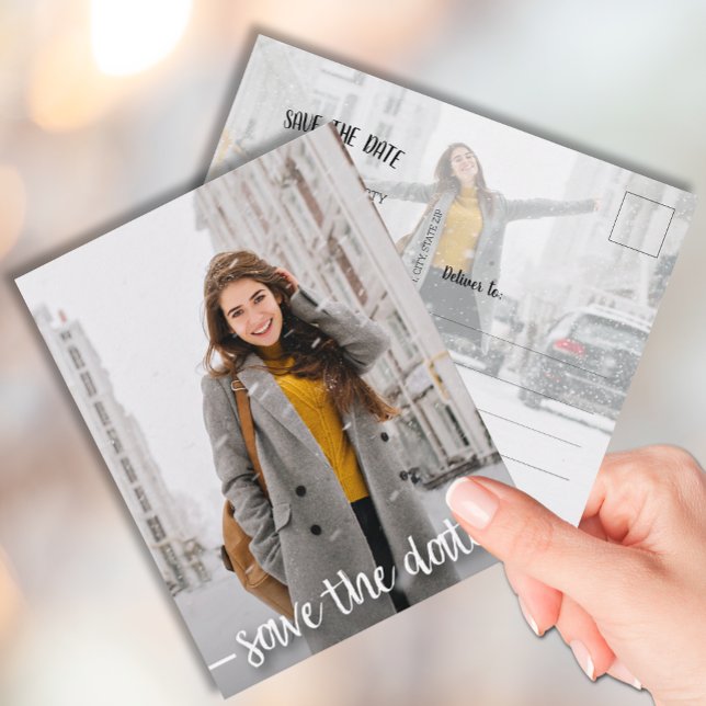 Carte Postale Moderne Script Photo Graduation ENREGISTRER LA DAT (Créateur téléchargé)