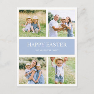 Carte Postale Moderne Simple Bleu Joyeuses Pâques 4 Famille Phot