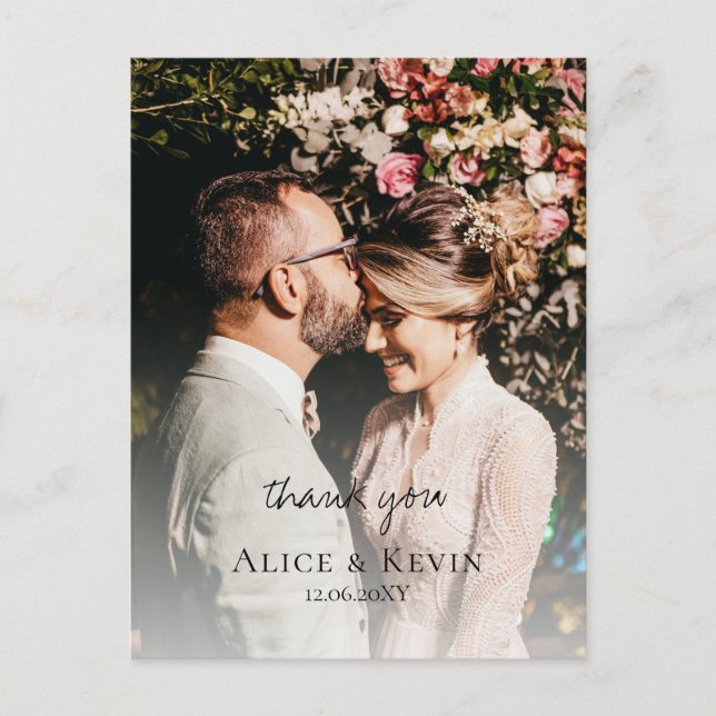 Carte Postale Moderne Simple Calligraphie Photo Mariage Merci (Devant)