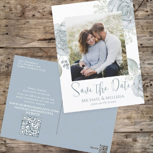 Carte Postale Moderne simple Dusty Blue Floral Photo Code QR