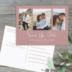 Carte Postale Moderne Simple Dusty Rose Élégant 3 Photo Budget