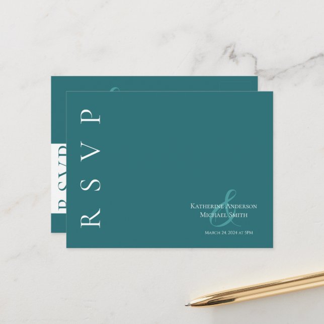 Carte Postale Moderne simple Emerald Green-RSVP-Mariage- (Devant/Arrière en situation)