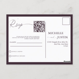 Carte Postale Moderne Simple Minimaliste Mariage QR Code RSVP Po