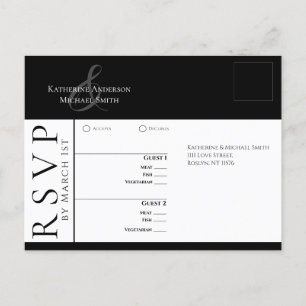 Carte Postale Moderne simple noir et blanc-RSVP-Mariage-