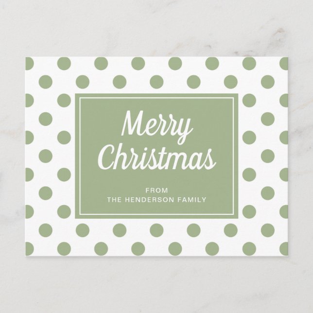 Carte Postale Moderne Vert Sauge Points de Merry Christmas (Devant)