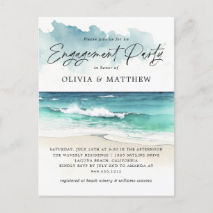 Carte Postale Moderne Watercolor Beach Engagement Partie Incitat