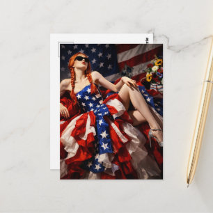 Carte Postale Modes Américaines Patriotiques Femme en Robe