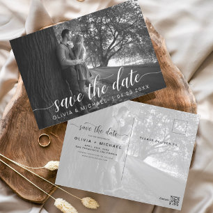 Carte Postale Modifiable Enregistrer la date Blanc photo manuscr