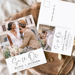 Carte Postale Modifiable main lettres blanc Enregistrer la photo<br><div class="desc">Photo moderne et élégante Enregistrer la Carte Mariage Date. La carte d'invitation à la date comprend la typographie blanche et le design chic et simple sur un arrière - plan blanc que vous pouvez ajouter votre photo fiançailles customisée à.</div>