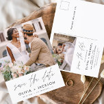 Carte Postale Modifiable main lettres blanc Enregistrer la photo<br><div class="desc">Photo moderne et élégante Enregistrer la Carte Mariage Date. La carte d'invitation à la date comprend la typographie blanche et le design chic et simple sur un arrière - plan blanc que vous pouvez ajouter votre photo fiançailles customisée à.</div>
