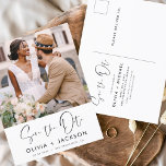Carte Postale Modifiable main lettres blanc Enregistrer la photo<br><div class="desc">Photo moderne et élégante Enregistrer la Carte Mariage Date. La carte d'invitation à la date comprend la typographie blanche et le design chic et simple sur un arrière - plan blanc que vous pouvez ajouter votre photo fiançailles customisée à.</div>