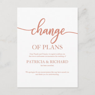 Carte Postale Modification Des Plans Reporté Mariage Rose Or