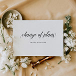 Carte Postale Modification des plans | Typographie élégante<br><div class="desc">Ces cartes simples et minimes de reprogrammer ou de reporter mariage présentent de la calligraphie noire qui dit "changement de plan" sur un arrière - plan de papier blanc imitation aquarelle. Si vous devez changer la date de votre mariage,  c'est une façon simple et élégante de le faire.</div>