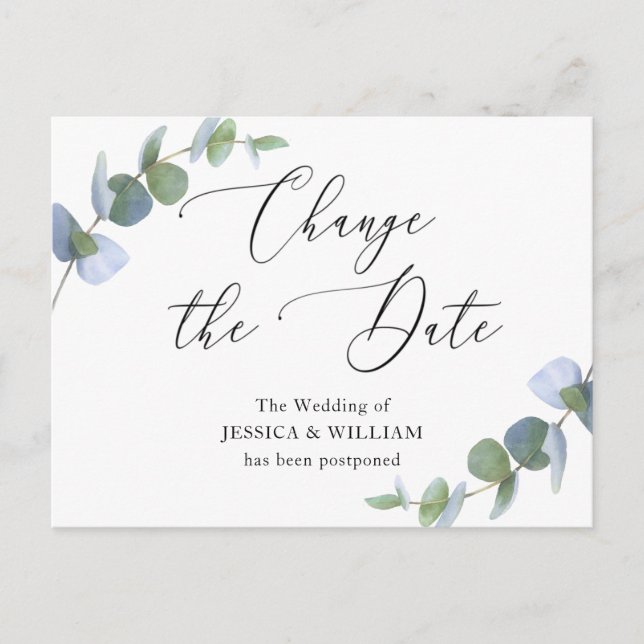 Carte Postale Modifier la date Elegant Eucalyptus Mariage (Devant)