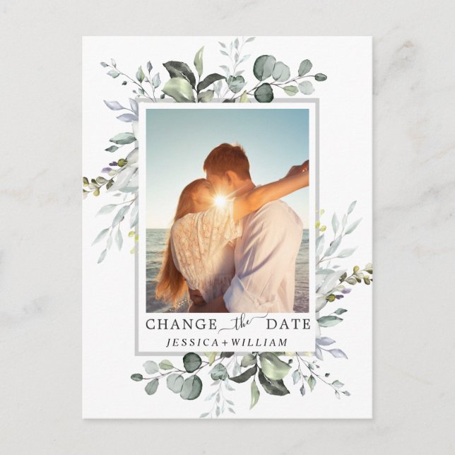Carte Postale Modifier la date Elegant Eucalyptus Mariage PHOTO (Devant)