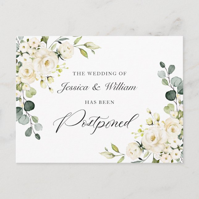 Carte Postale Modifier la date Elegant Eucalyptus Roses blanches (Devant)