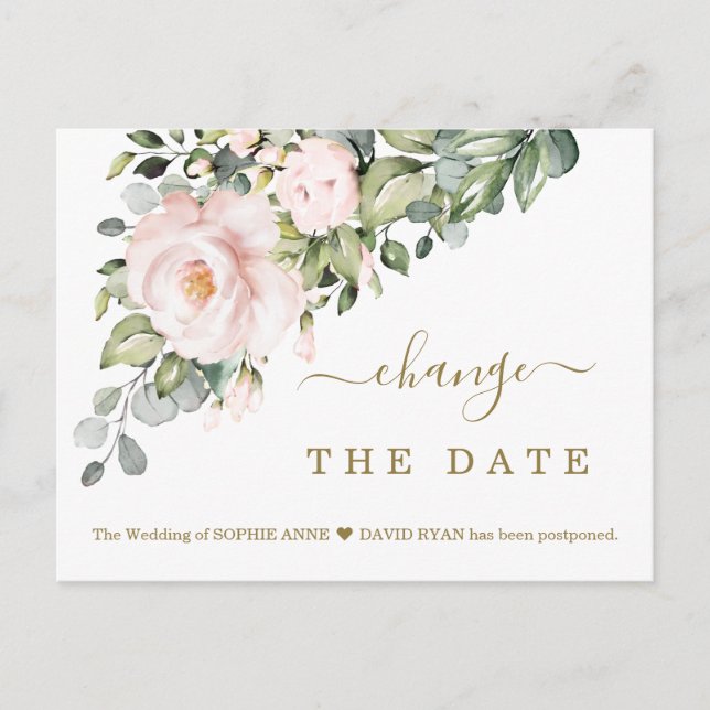 Carte Postale Modifier La Date Mariage Fleurs Roses (Devant)